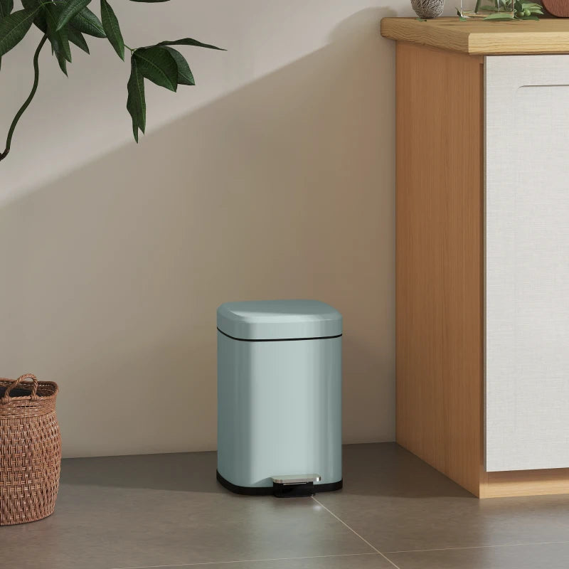 12L Modern Boxy Metal Kitchen Bin - Stylish Light Green Trash Can for Home Organization & Waste Management