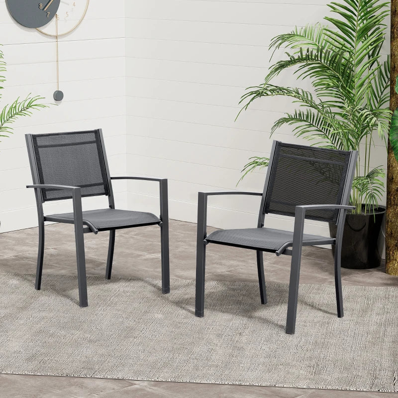 Steel Frame Outdoor Dining Chairs Set of 2, Dark Grey/Black