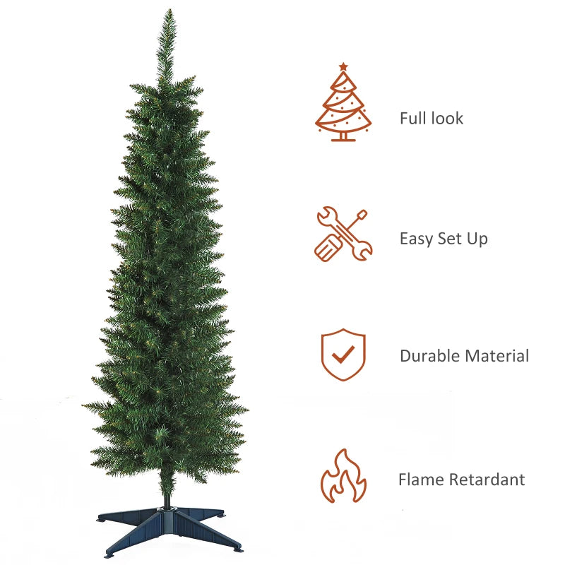 5ft Unlit Pencil Slim Artificial Christmas Tree - Realistic Green Branches with Sturdy Stand for Holiday Decor