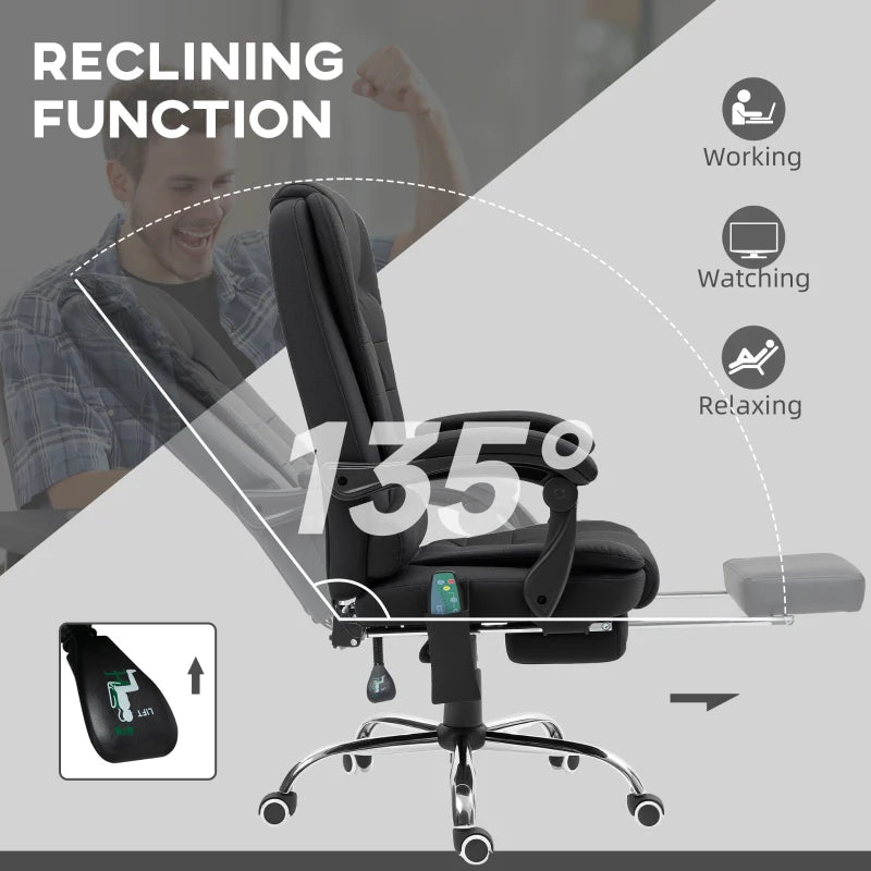 Vinsetto Black Office Chair with 6-Point Massage, Back Heat, Adjustable Footrest, Swivel Wheels & Reclining Feature