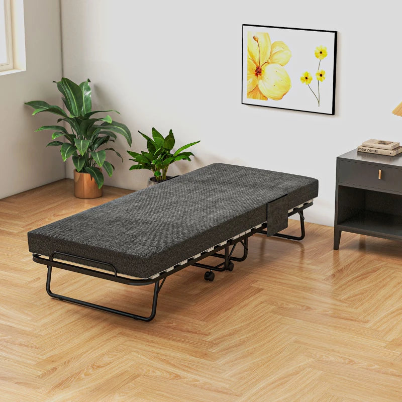 Portable Folding Bed with Wheels Steel Frame for Easy Storage and Travel Black Grey