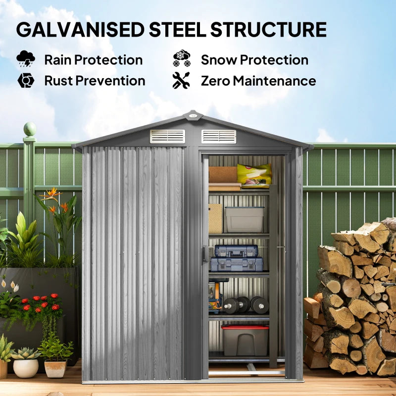 5ft x 4.3ft Outdoor Garden Storage Shed - Grey Wooden Effect, Durable & Weatherproof