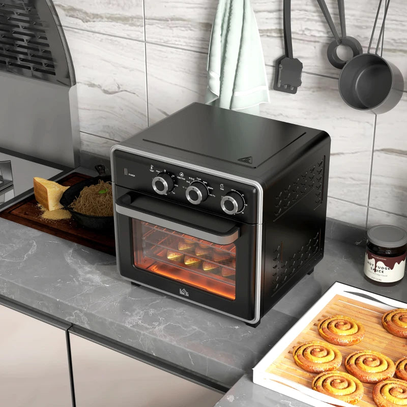 90-230 Mini Convection Oven with Air Fry Function - Compact Black Kitchen Appliance for Healthy Cooking