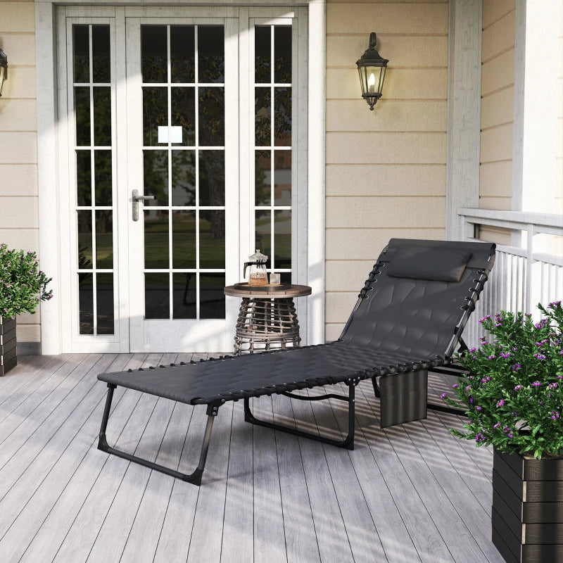 Adjustable Padded Sun Lounger Chair - Five-Position Recline, Outdoor Black Lounge Furniture