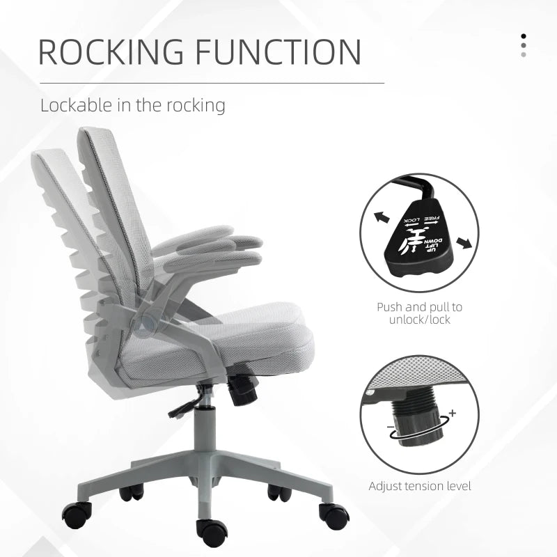 Vinsetto Adjustable Height Work Chair 44-53.5cm, Ergonomic Mesh Back Office Chair, Grey - Perfect for Home & Office