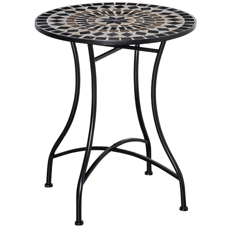 60cm Black Mosaic Outdoor Patio Table - Round Garden Table for Outdoor Use