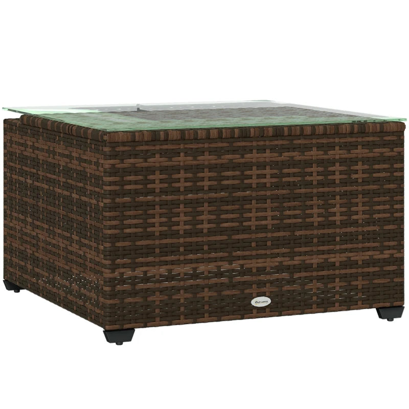 62 x 62cm Brown Glass-Top Rattan Side Table - Stylish Outdoor Furniture