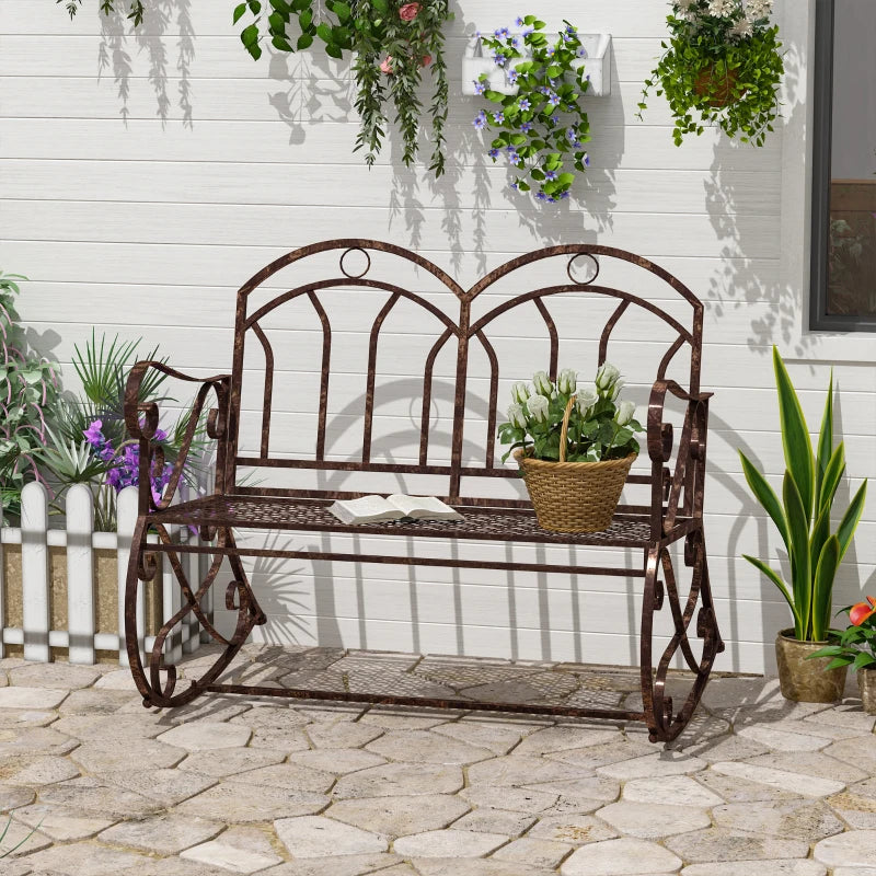 Bronze Red Iron Rocking Chair for Outdoor Use