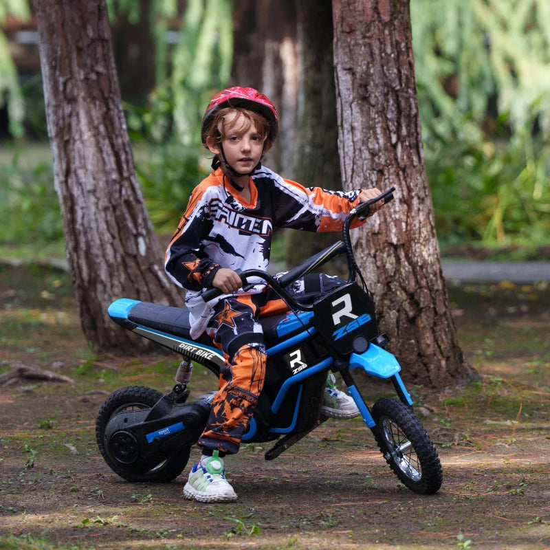 24V Electric Motorbike for Kids with Twist Grip Throttle Music Horn 12 Inch Tyres Blue