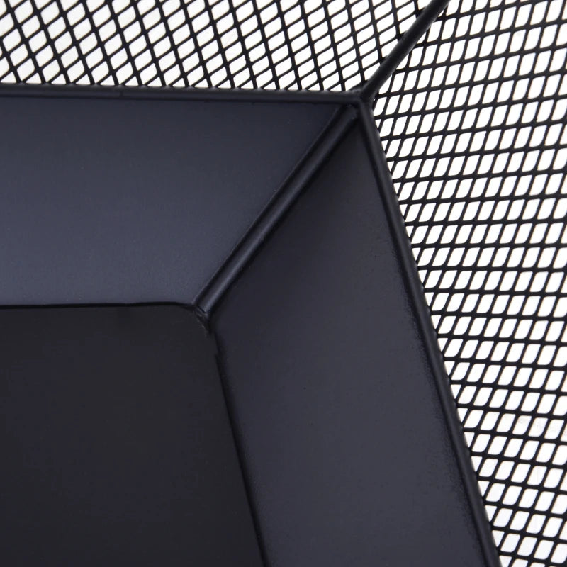 Metal Square Fire Pit with Lid & Poker - Outdoor Mesh Brazier for Backyard, Camping & Bonfire - 44x44x40cm, Black