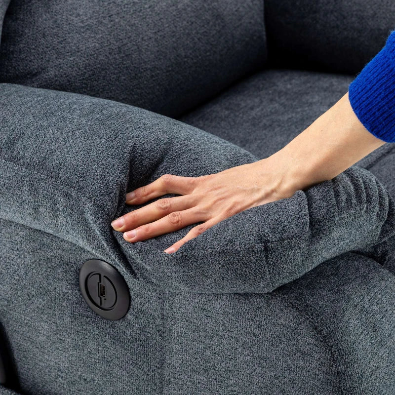 Electric Recliner Armchair with Heating, Massage, USB Ports, and Side Pockets - Light Grey-Blue, 92x94x105 cm