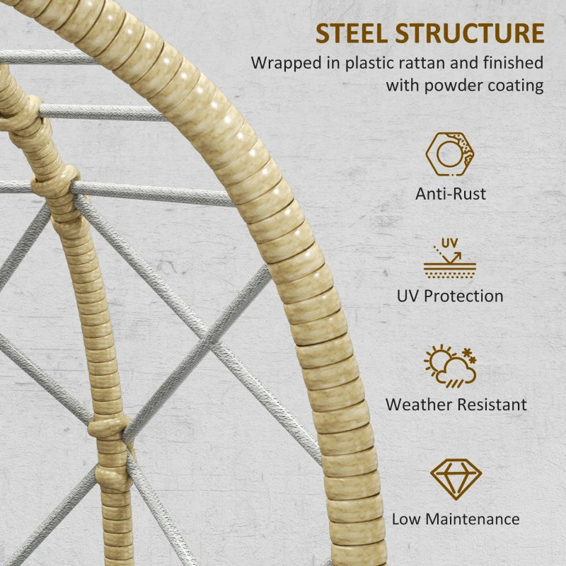 Grey Rattan Egg Chair - Outdoor Indoor Wicker Chair with Thick Cushion & Headrest