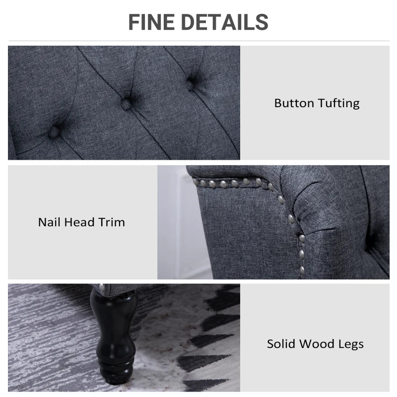 Vintage Wingback Recliner Armchair with Nail Head Trim and Footrest for Living Room in Dark Grey