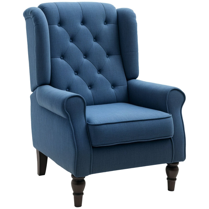 Retro Upholstered Wingback Accent Chair with Button Tufting for Living Room and Bedroom in Blue