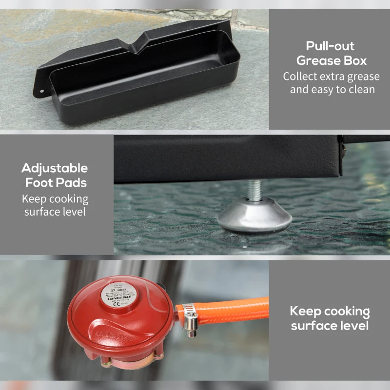 Portable Stainless Steel Gas Plancha Grill - 6kW, Non-Stick Griddle