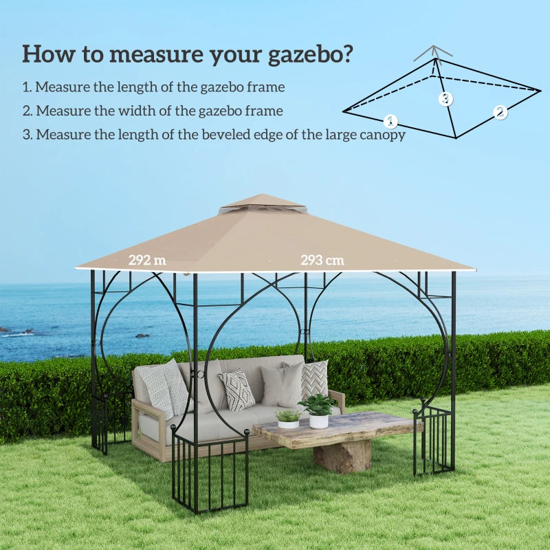3x3m Khaki Replacement Gazebo Canopy - Double Tier Roof Top for Garden, Patio, Outdoor Use (Top Only)