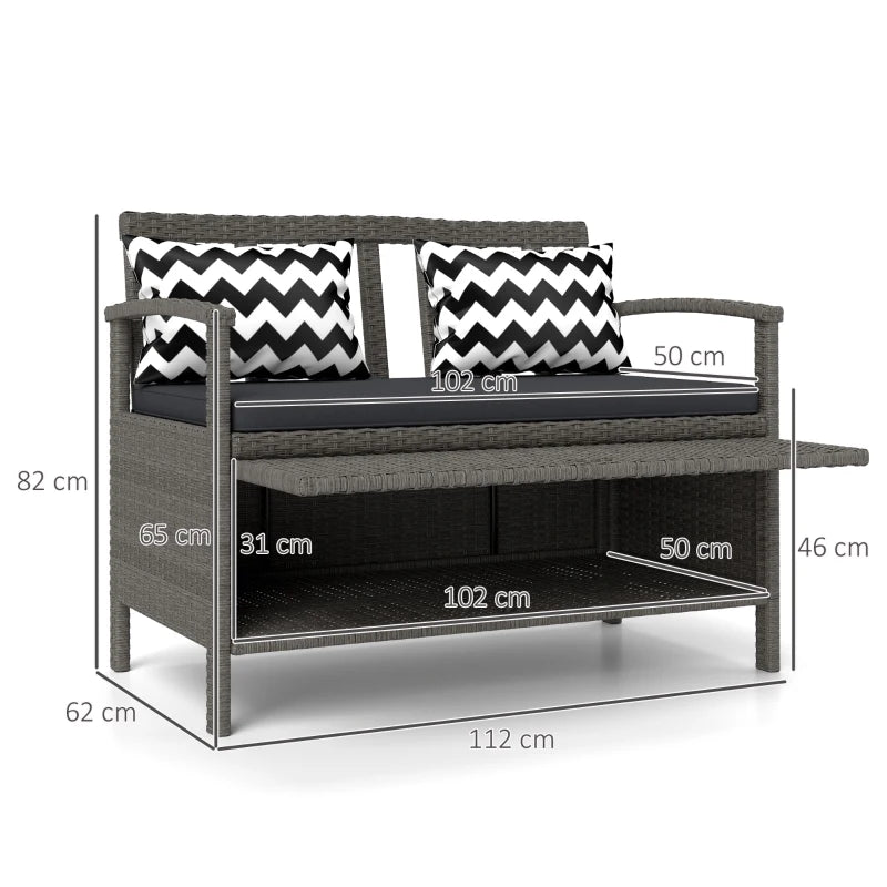 160L Grey Rattan Storage Bench - Two-Seater Outdoor Furniture