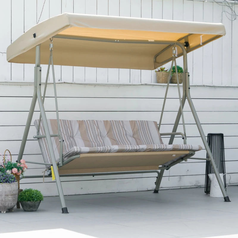 3 Seater Patio Swing Chair with Tilting Canopy, Light Brown