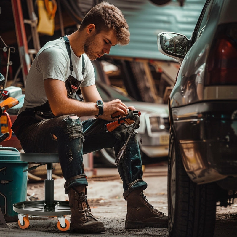 Adjustable Pneumatic Workshop Stool with Tool Tray & Wheels