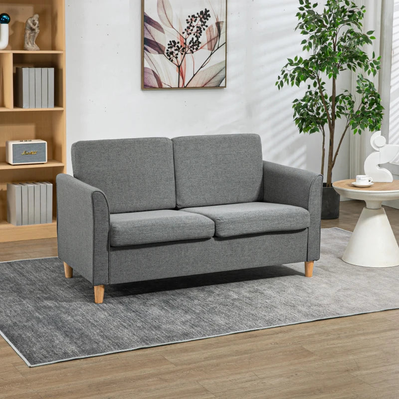 Modern Compact Loveseat Sofa for Living Room with Wooden Legs and Armrests in Grey