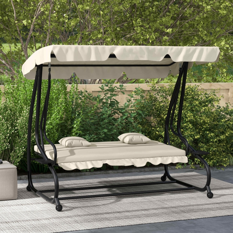 Convertible Cream Three-Seater Swing Chair Bed - Spacious and Stylish Outdoor Seating