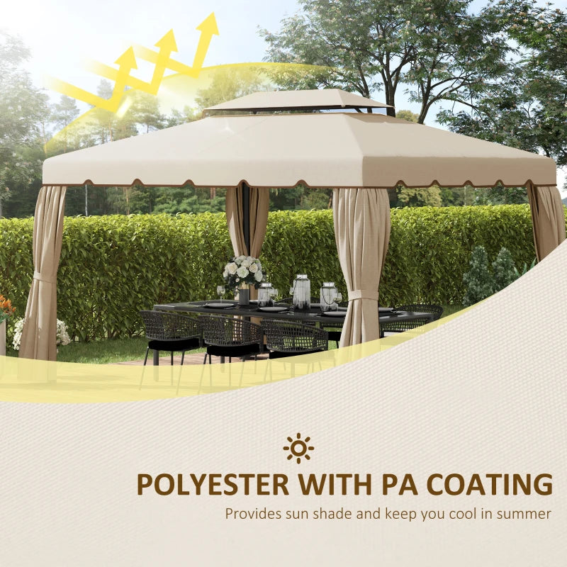 Aluminium 3x4m Garden Gazebo Canopy Shelter with Nets and Curtains for Outdoor Parties Grey