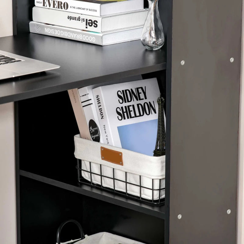 120cm Wooden Computer Desk with 6-Tier Bookshelves - Stylish Home Office Laptop Table & Writing Workstation in Black