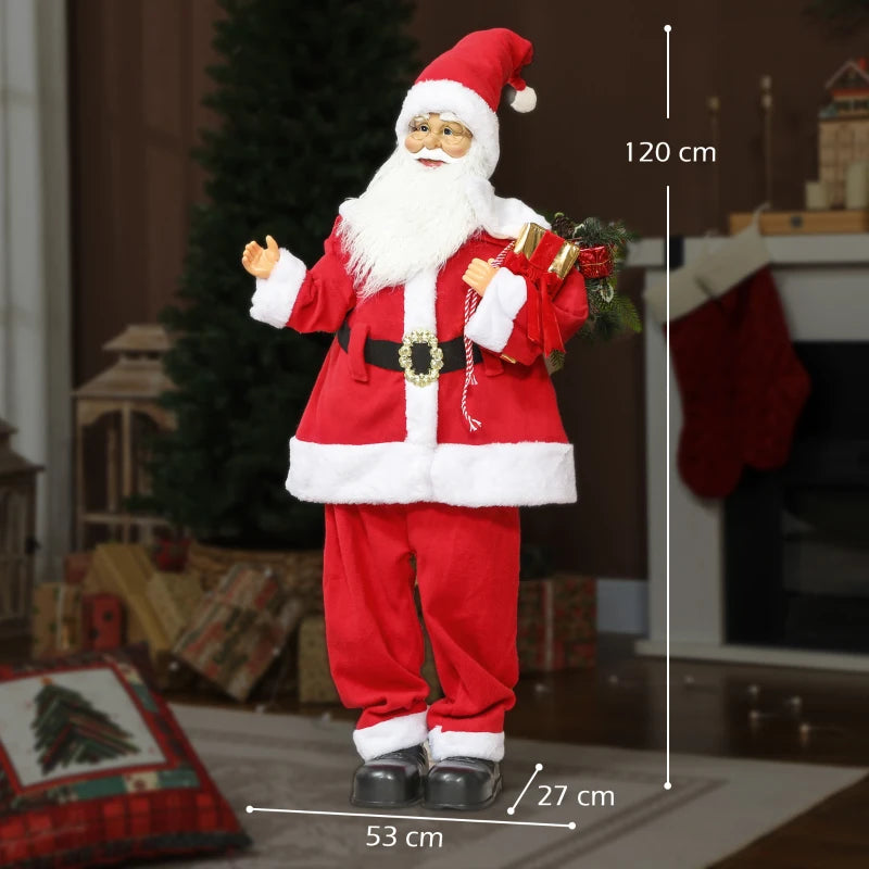 Life Size Voice-Activated Santa Claus Christmas Decoration with Twinkling LED Lights - Festive Red Holiday Decor