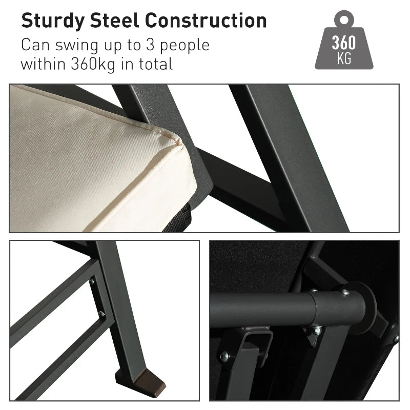 Black Rattan 3-Seater Garden Swing Chair