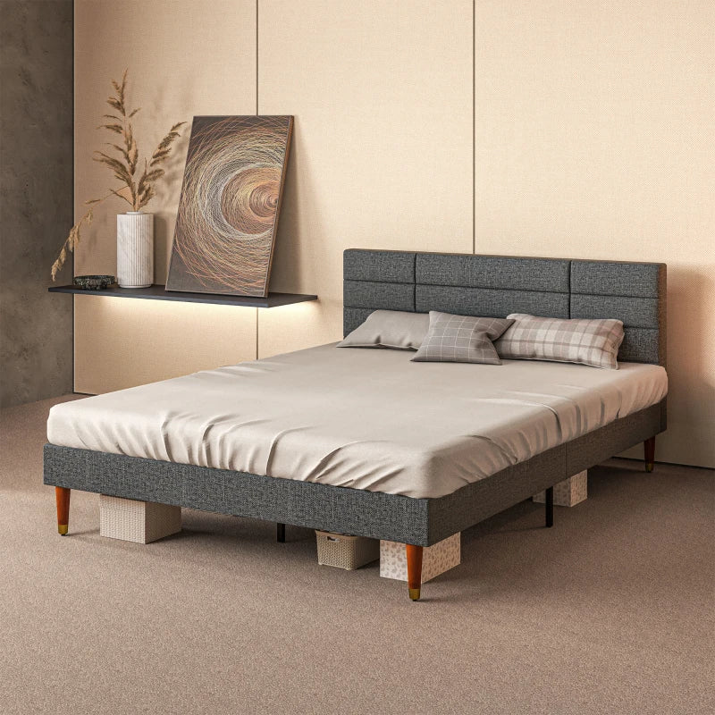 Stylish Grey Upholstered King Bed Frame 154W x 206D x 87H cm with Durable Slats - Modern Bedroom Furniture