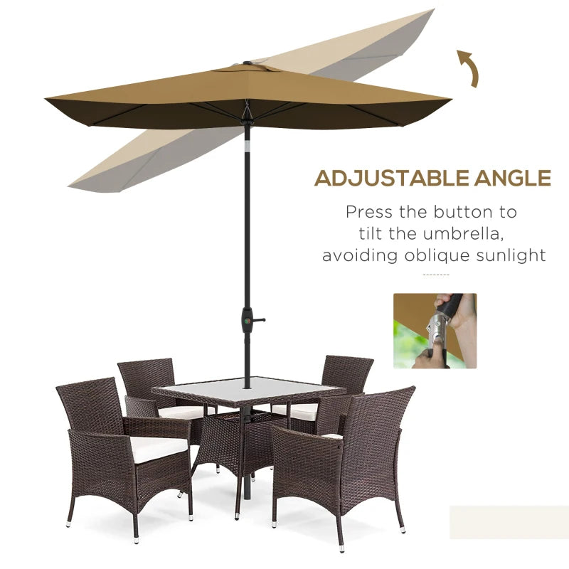 Brown Rectangular Garden Parasol Umbrella, 2x3m, Crank Tilt, Aluminium Pole