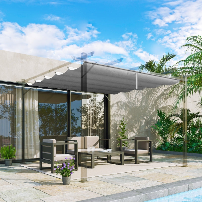 Retractable Pergola Shade Cover - Replacement Canopy Fabric for 3m x 3m Gazebo - Light Grey