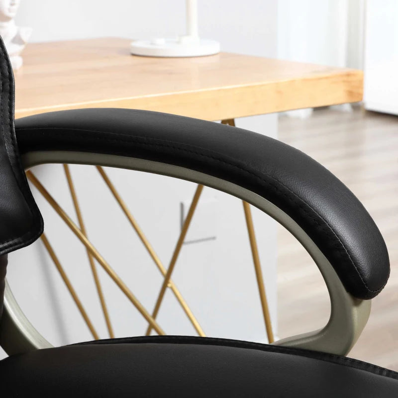 High Back Faux Leather Home Office Chair - Adjustable Height Rocking Desk Chair in Black for Comfort & Style