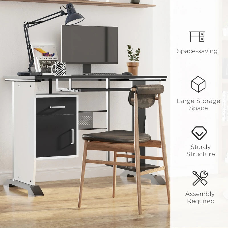 Black Computer Desk with Sliding Keyboard Tray, Storage Drawers & Host Box Shelf - Home Office Study Workstation 100x52x75cm