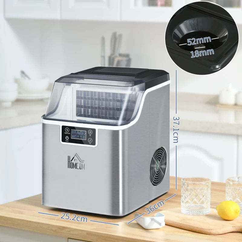 3.2L Compact Ice Maker with LCD Display & Accessories - Sleek Silver-Tone Portable Ice Machine for Home & Parties