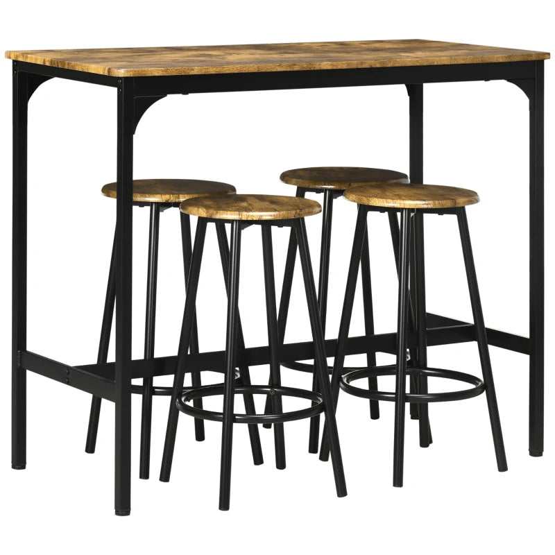 Five Piece Industrial Style Bar Table Set in Brown and Black for Modern Dining Spaces