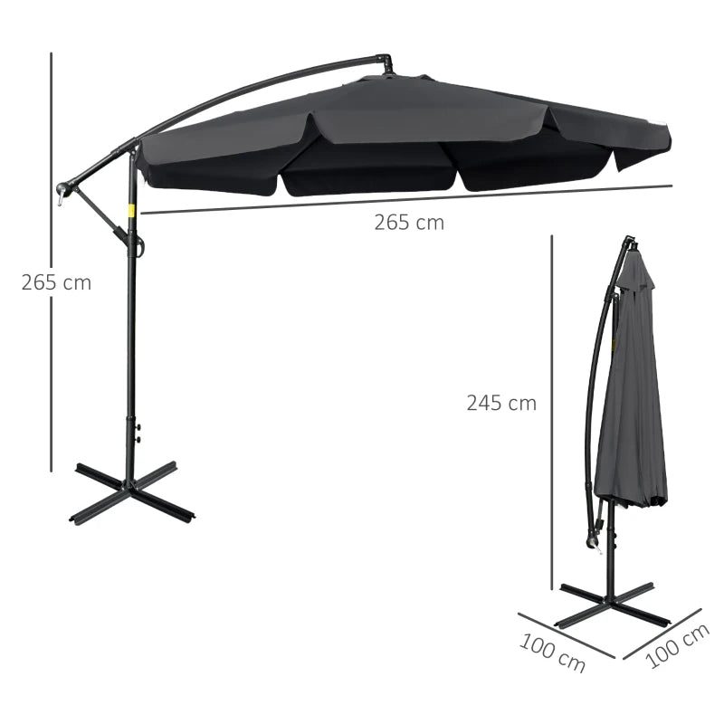 Black 2.7m Cantilever Garden Banana Parasol with Crank Handle