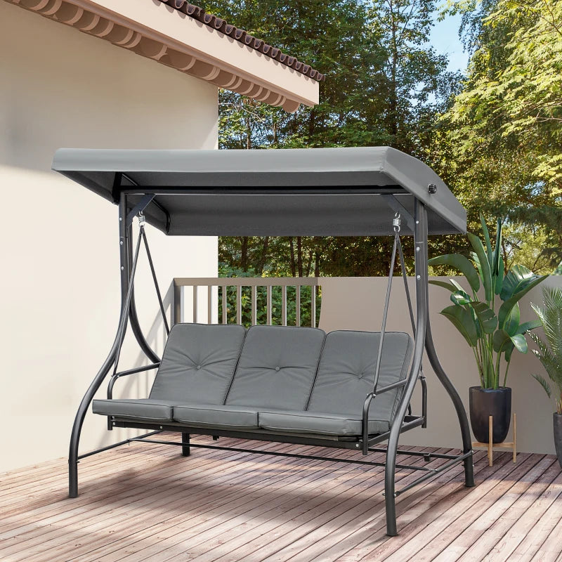 Dark Grey 3 Seater Canopy Swing Chair with Adjustable Canopy