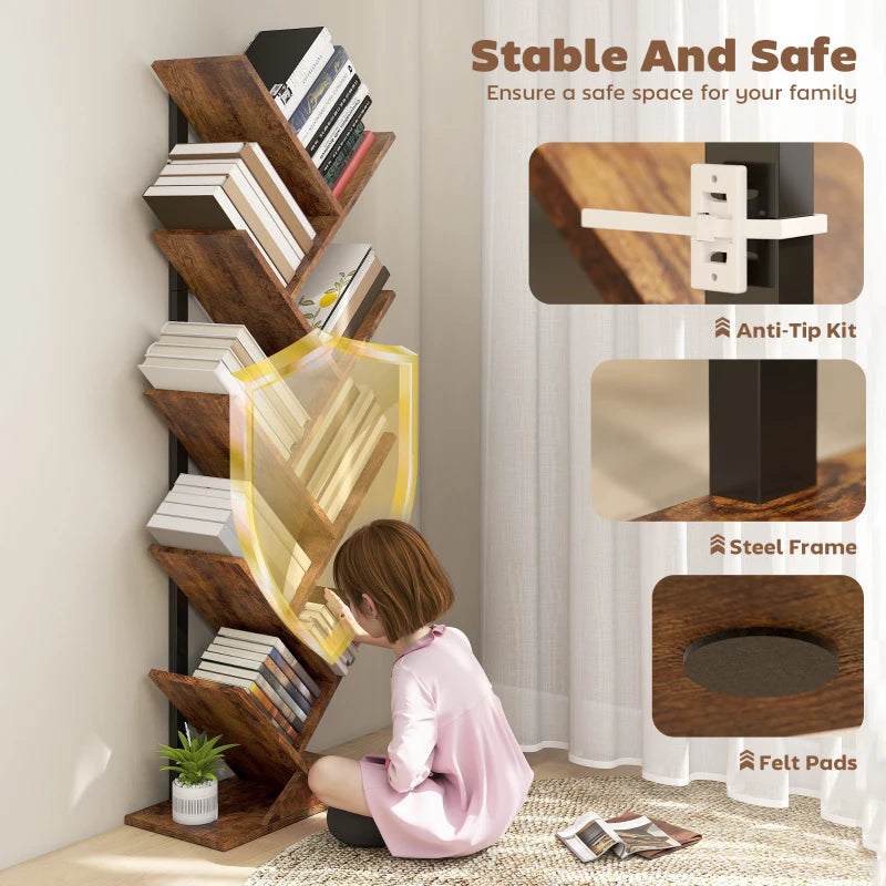 Unique Eight-Section Wood-Effect Tree Bookcase - Stylish Storage Solution for Home & Office, Modern Design, Durable Construction