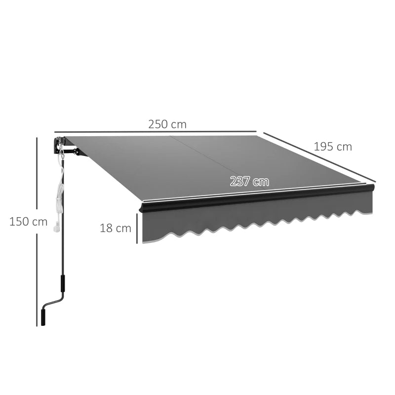 2.5 x 2m Dark Grey Electric Awning with LED Light & Remote Controller - Aluminium Frame DIY Retractable UV50+ Sun Shade Canopy for Garden, Patio, Deck, Door, Window