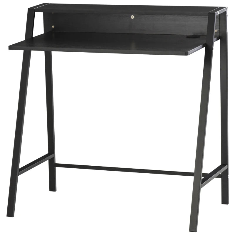 Modern Black Writing Desk - 84L x 45W cm Computer Table for Home Office, PC & Laptop Workstation with Storage Shelf
