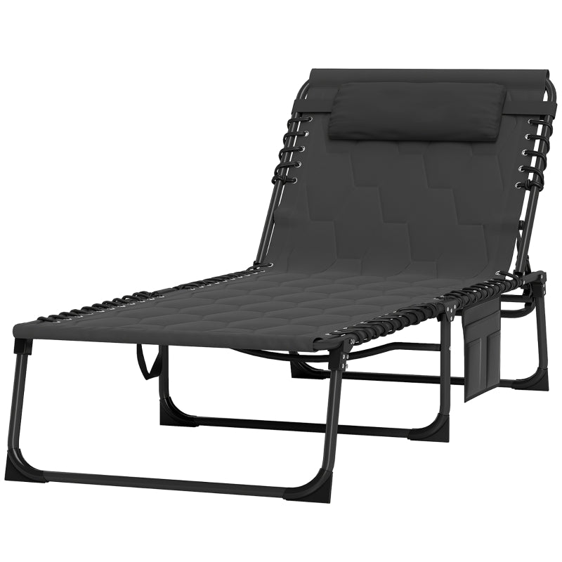 Adjustable Padded Sun Lounger Chair - Five-Position Recline, Outdoor Black Lounge Furniture