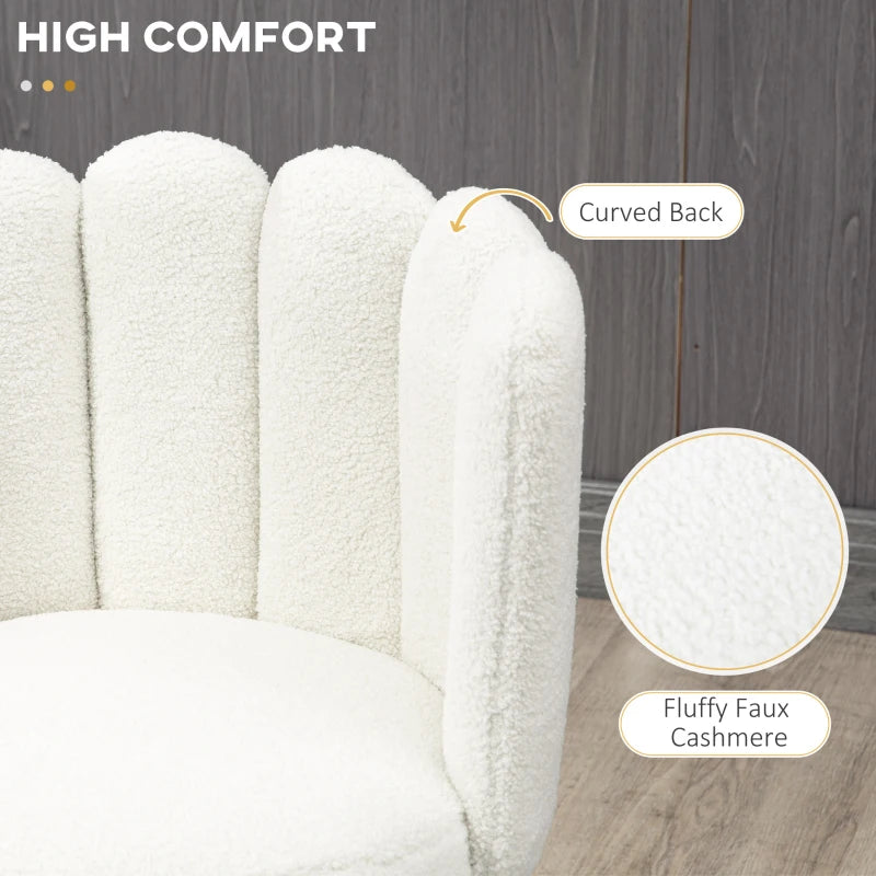 Set of 2 Modern Bar Stools - Faux Cashmere Upholstered Kitchen Chairs with Backs, Footrest & Steel Base in Cream