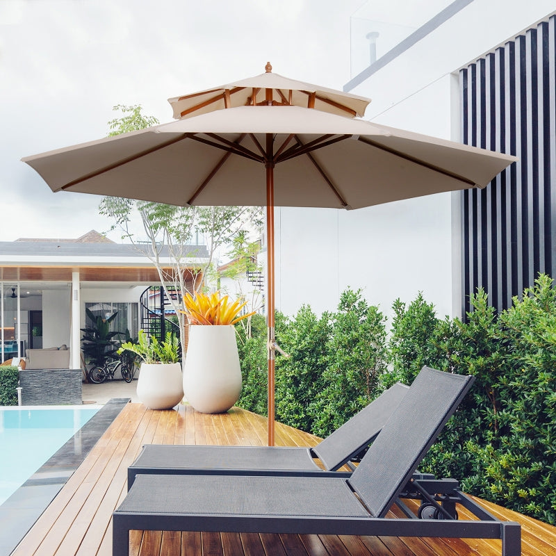 Beige Double Tier Bamboo Garden Parasol Umbrella