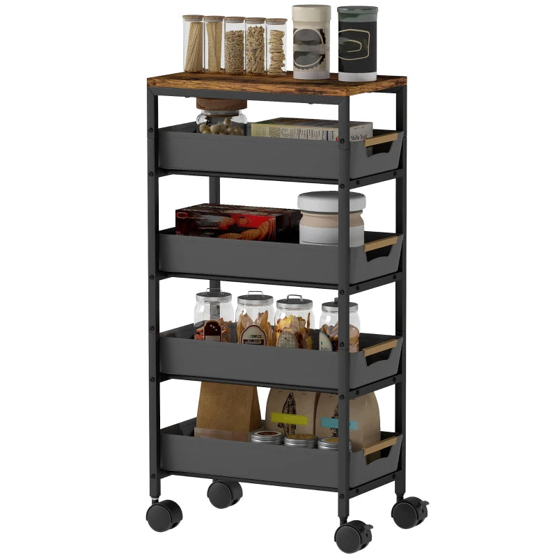 5-Tier Rolling Storage Cart with Wheels for Kitchen and Home Organization Black