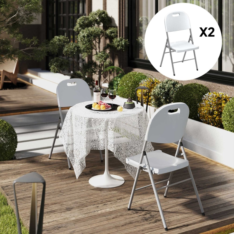 Set of Two White Foldable Outdoor Chairs - Compact Size for Easy Storage