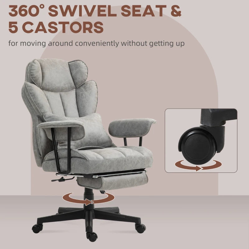 Ergonomic Executive Office Chair with Foot Rest, Lumbar Support, Reclining Feature & Wide Seat - Stylish Grey Design