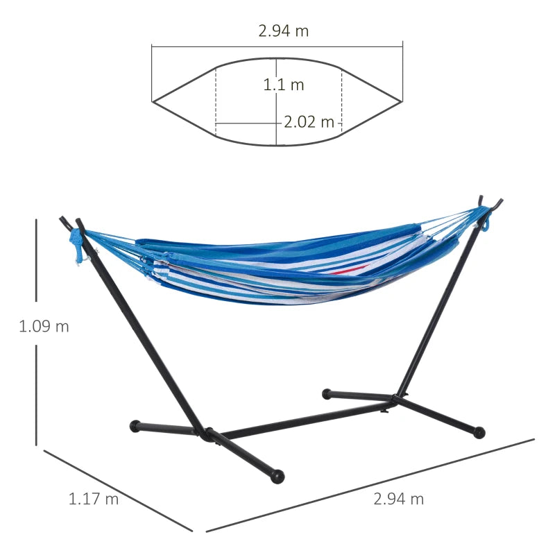 Portable Camping Hammock with Stand - White Stripe, Adjustable Height