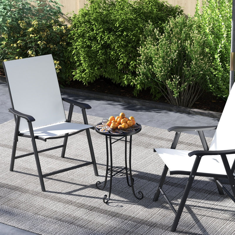 35.5 cm Round Orange Mosaic Garden Table - Ceramic Tile Top Outdoor Bistro Table with Shelf for Patio, Balcony, Indoor Use