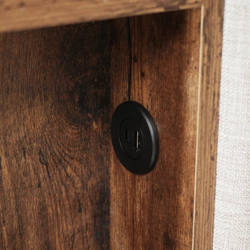 Upholstered Double Bed with Wireless Charging and Hydraulic Storage in Natural Linen Fabric